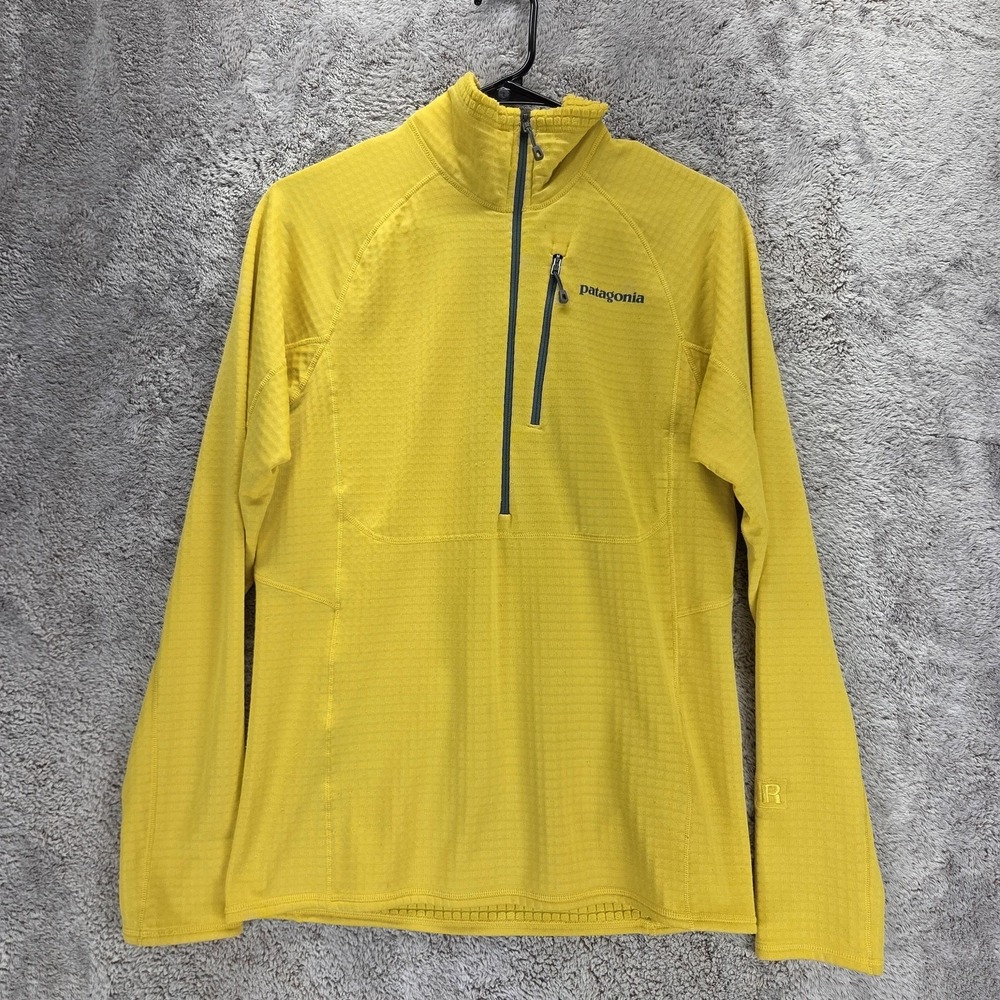 Patagonia Jacket Mens Small Yellow R1 Pullover 1/4 Zip Fleece PolarTec Hiking